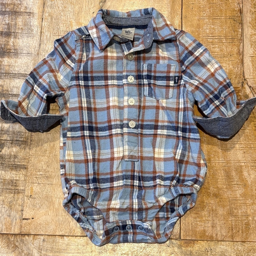 Oshkosh Baby Boy Flannel Shirt Onesie 9m